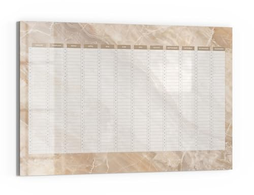 DEQORI Glas-Magnettafel | 60x40 cm cm groß | Motiv Jahresplaner Beige (DE) | Memo-Board aus Glas | Magnetboard inkl. Magnete, Stift & Tuch für Küche & Büro | Tafel magnetisch & beschreibbar