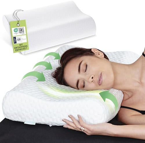 feela.® Orthopädisches Kopfkissen/Schlafkissen [3 Härtegrade] - Lindert Nacken- & Schulterschmerzen, Erhöht Schlafkomfort und Entlastet die Halswirbelsäule | Pillow, Kissen 60x40, Polster (Medium)