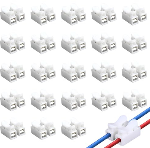 Runseaway 100pcs 2 Pin Push-in Spring Loaded Wire Connectors, 10A 220V Quick Cable Connector for Lighting Electrical Automotive Wiring, White Wiring Terminal Block