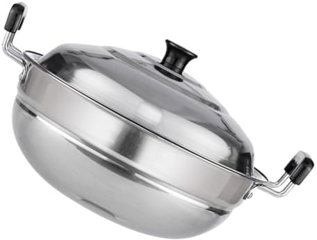 Cabilock Pentola in Acciaio Inox Coperchio per Zuppa Vaporiera per Verdure Pesce e Carne Pentola da Cucina Resistente e Pratica