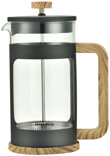 Klausberg Cafetera French Press 1000 ml/9 tazas, prensa de café con filtro de acero inoxidable, cafetera, tetera, tetera de cristal, tetera de té, apta para lavavajillas, tetera de imitación madera