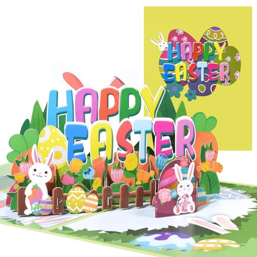 CNLITIHEKA Biglietto di auguri di Pasqua pop-up 3D, con coniglietto pasquale, biglietti di auguri di buona Pasqua, biglietti di auguri pop-up, per bambini, familiari, amici, con busta.