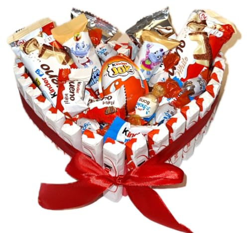 Donda's House® Tarta Kinder. Regalo original Pareja. Cesta Kinder. Corazon JOY. Chocolates para regalar. Cesta Chocolates. Happy Hippo. Schokobons, Kinde Bueno. Chocolatinas mini.
