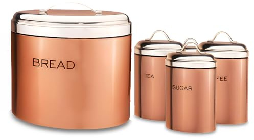 HOMION Kitchen Food Storage Canisters Set Bread Bin Tea Coffee Sugar Jars Tins Airtight Lid Lightweight Space Saver Counter Set Tea Coffee Sugar Containers Home & Kitchen Storage, Camervan, Living