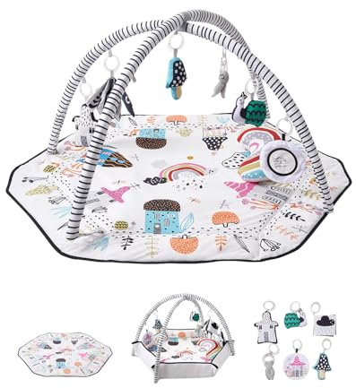 VEVOR Spielmatte 1060x1060x555 mm, Erlebnisdecke mit 6 abnehmbaren sensorischen Spielzeugen, mit hochklappbaren Seiten & weichem Stoff zur Entwicklung sensorischer & motorischer Fähigkeiten