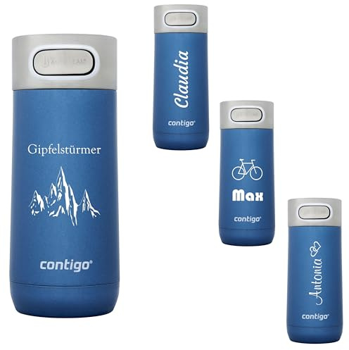 Contigo Gobelet isotherme de luxe Autoseal avec gravure – Nom en acier inoxydable – Tasse de voyage – Tasse à café à emporter – Anti-fuite – Couvercle facile à nettoyer sans BPA – 360 ml (Blue Corn)