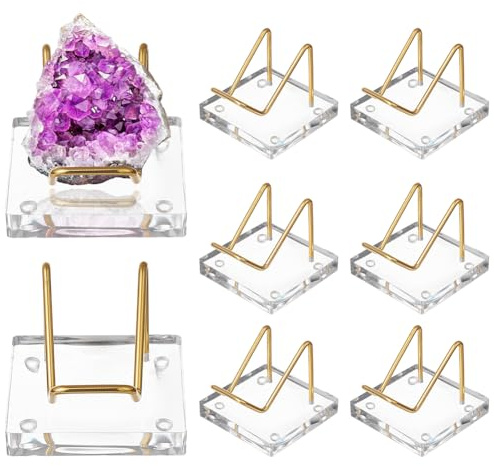 NBEADS 8 unidades Crystal Rock Display Stand, 5 x 5 x 4,25 cm, acrílico caballete con brazos metálicos y base cuadrada para geodas, minerales, piedras preciosas, fósiles, ágata, dorado
