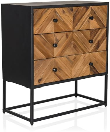 hjh LIVING Kommode aus massivem Holz, Metallgestell SANTJAGO Black Sun L Sideboard mit 6 Schubladen für Wohnzimmer Flur, 63 x 32 x 70,5 cm