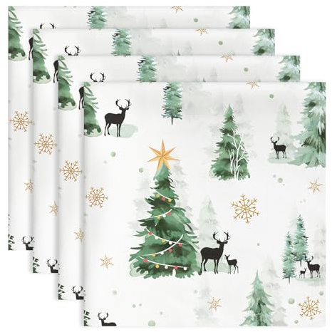Arquiel Winter Stoffservietten 100% Baumwolle 4er-Set 45 x 45 cm | Waschbare Stoffservietten aus 100% Baumwolle mit dekorativem Muster-Motiv, wiederverwendbar für Esstisch, Familienessen