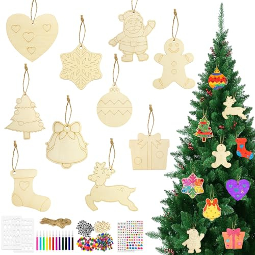 326 Stück Holzanhängerzum Bemalen Weihnachten, Weihnachtsbaum Holzanhänger zum Bemalen für Weihnachtsdekorationen und Festliche Zusammenkünfte