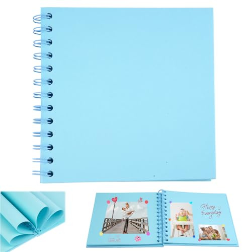 Kleines Fotoalbum zum Selbstgestalten,Scrapbook 40Seiten Fotoalben Ringbuch | 17x17cm,20 Blätter,Fotobücher Kraftpapier Spiralalbum für Baby Geburtstag Jahrestag Hochzeit, Blau