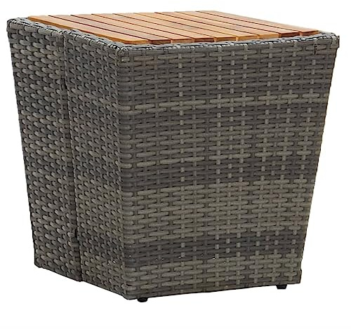 HaoChrymec Beistelltisch Grau aus PE-Rattan & Massivholz Akazie, Kompaktes Design, Wetterfest, Ideal für Garten und Terrasse, Loungetisch Outdoor, Beistelltisch Garten, 41.5x41.5x43 cm
