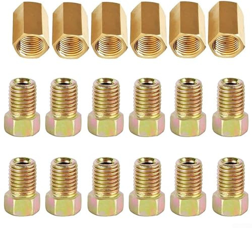 Bulevisiter Surtido de tuercas de rosca de latón para línea de freno, 18 piezas para tubo de freno de 3/16 pulgadas con unión invertida de 3/8-24 compatible con sistemas estándar de doble llamarada