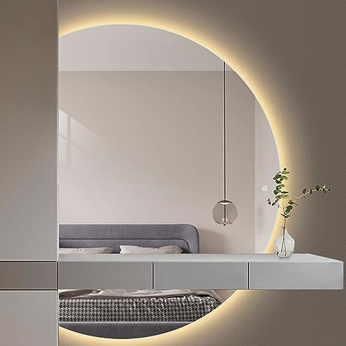 Specchio da bagno a mezzaluna LED di grandi dimensioni - Antiappannamento, dimmerabile con 3 colori di luce, elegante decorazione da parete per bagni moderni, design con taglio a sinistra/destra