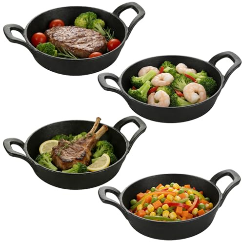 LDHHYH 4 Pack Mini Cast Iron Skillet, 6.3 x 6.3 x 1.5 Inch Small Cast Iron Frying Pan with Handle, Pre-Seasoned Cast Iron Skillet Set, Black Casserole Dish for Kitchen, Indoor, Outdoor, Picnic