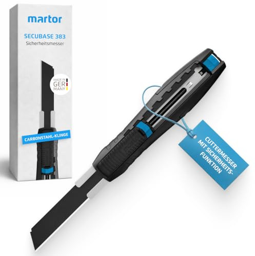 MARTOR Cuttermesser Black Edition | 18 mm Carbonstahl Klinge| extrem scharf | Profi Teppichmesser | 73 mm Schnitttiefe | Rechts- & Linkshänder | Sicherheitsmesser | optionaler Klingenrückzug