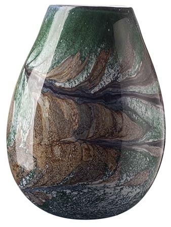 Large Glass Oval Vase in Green, Black and Gold Marble Design (Peacock Lustre) (30cm)