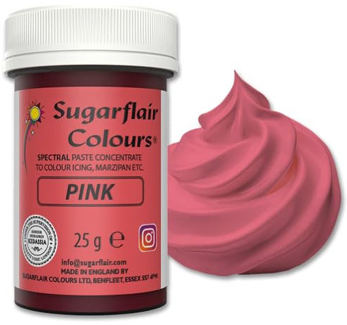 Sugarflair Lebensmittelfarbpaste Pink, Konzentrierte Spectral Lebensmittelfarbe für Buttercreme, Zuckerpaste, Zuckerguss, Kuchenmischungen, Macarons und mehr! - 25g | Hochkonzentrierte Farbpaste für Fondant, Marzipan und Modellierpaste, Farbintensität Aufbaubar