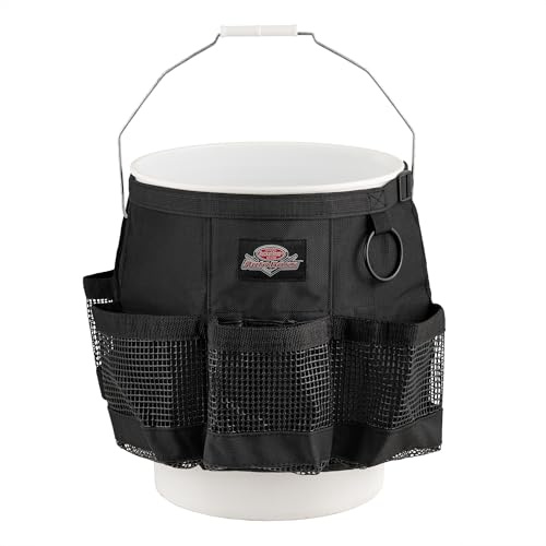 Bucket Boss Auto Boss Wash Boss Organizer for a 5 Gallon Bucket, with Fast-Drying, Exterior Mesh Pockets for Car Supplies, Allowing for Soap and Water in the Bucket, in Black, AB30060