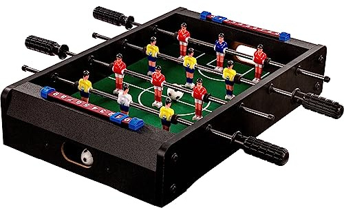GAMES PLANET Mini Kicker Tischfußball „Dundee“, 4 Dekorvarianten, Maße: 51x31x8 cm, Gewicht: 2,6 kg, 4 Spielstangen, Kleiner Kinder Tischkicker inkl. 2 Bälle