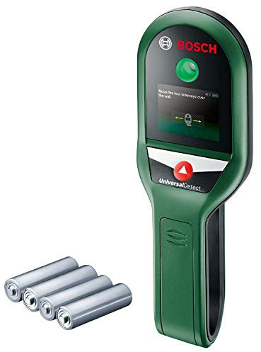 Bosch Ortungsgerät UniversalDetect (für Metall, spannungsführende Kabel und Holzunterkonstruktionen in 100/50/25 mm Erfassungstiefe; Kartoninhalt: Bosch UniversalDetect, 4x 1,5-V Batterien)