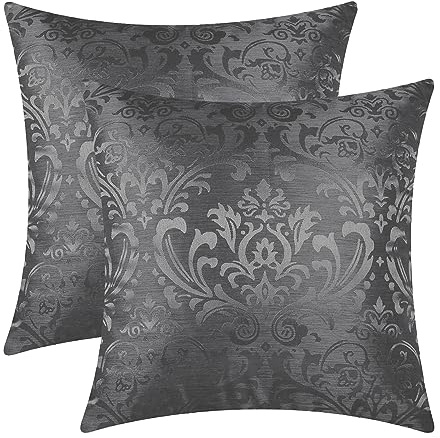 CaliTime Kissenbezüge Kissenhülle Packung mit 2 Wurfkissenbezügen Cases Vintage Damast Floral Glänzend & Matt Kontrast 45cm x 45 cm Dunkelgrau