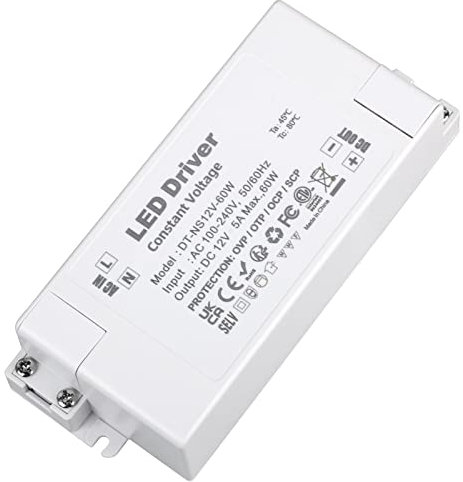 VARICART Alimentatore LED 12V 60W, Trasformatore AC 110/220V a DC 12V 5A, Driver Convertitore, Tensione Costante, Interruttore per Illuminazione LED