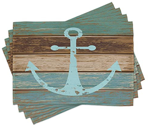 ABAKUHAUS Anker Platzmatten, Timeworn Marinesymbol auf verwitterten hölzernen Planken rustikales Seethema, Waschbare Stoff Esszimmer Küche Tischdekorations Digitaldruck, Braun Meeresschaum