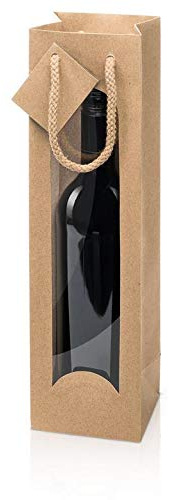 weinkarton24 10 x Weintragetasche, Weinverpackung, Flaschentasche Kraftpapier Natur (1 Flasche)