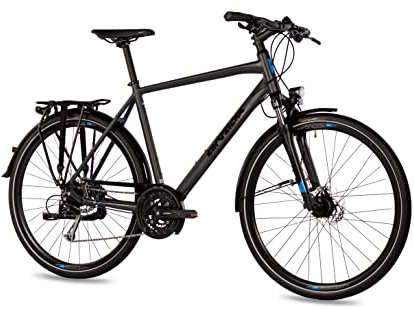 Airtracks Trekking Herren Fahrrad 28 Zoll Trekkingbike TR.2845 Trekkingrad City Bike Shimano 27 Gang ALIVIO RD-M4000 SGS Kettenschaltung Nabendinamo Schwarz Matt - 56cm Körpergröße 175-185cm