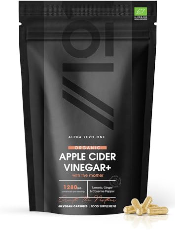 Organic Apple Cider Vinegar 1920mg - with Turmeric, Ginger & Cayenne Pepper - 60 Vegan Capsules – Raw Unfiltered with The Mother by Alpha01