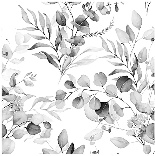 HAOKHOME Self Adhesive Wallpaper Boho Grey/White Eucalyptus Leaf Floral Wall Mural Home Kids Decor Renter Friendly Wallpaper 3m x 44cm