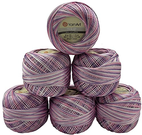 YarnArt Tulip 6 x 50 gr. Paket Seide Garn Mikrofaser, Satin Garn glänzend Farben auswählbar (flieder rosa weiss 458)
