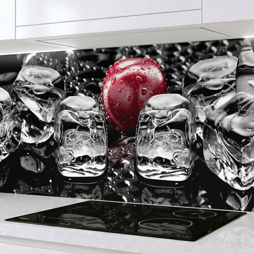 Rodnik Küchenrückwand – monolithische ABS-Platte mit Direktdruck, formstabil und langlebig. Große Motivauswahl (Eiswürfel und Kirschen, 60x400 cm)