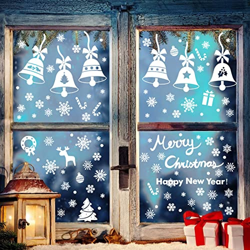 WandSticker4U®- XXL Fensterbilder Weihnachten selbstklebend WEIHNACHTSGLOCKEN & SCHNEEFLOCKEN weiß I Fenstersticker Weihnachten wiederverwendbar Weihnachtsdeko Fenster Aufkleber Winter GROß