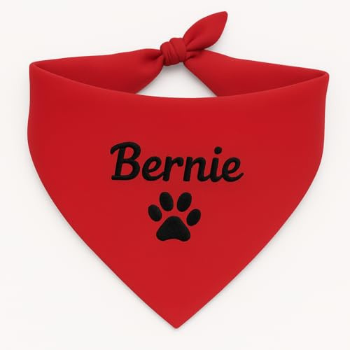 Personalisiert Hunde Bandana, Verstellbare Hunde Dreiecks Halstuch, Wunschname, Gestickt Name des Hundes, Baumwolle Kopftücher Hundehalstuch Dreieckstuch (L, rot)