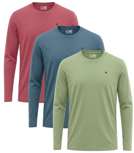 JRC Pack of 3, 4 Mens Long/Short Sleeve Crewneck T-Shirts, Casual Round Neck Tops for Walking, Workout, Running & Casual Outings