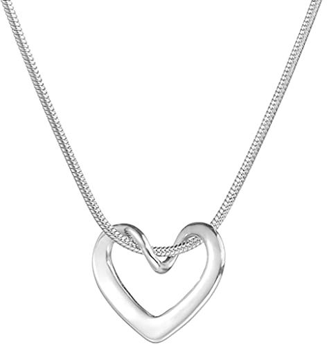 Jude Jewelers Stainless Steel Open Heart Charm Wedding Statement Birthday Holiday Pendant Necklace (Silver)