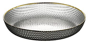 13 Inch Extra Large Glass Fruit Bowl, Simple Home Glass Charger Plates, Elegant Home Glass Color Fruit Bowl Salad Bowl, Modern Design Glass Plate Tabletop Lead Free Glass Fruit Plate (Gray)
