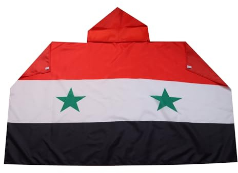 AZ FLAG - Umhangflagge Syrien - 150x90 cm - Syrische Cape Fahne 100% Polyester mit integrierten Ärmeln und Kapuze - Body Flag 80g