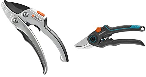 Gardena Ratschenschere SmartCut: Stabile Gartenschere mit Amboss-Schneide & Gartenschere ExpertCut: Präzise Baumschere, Bypass-Schneide