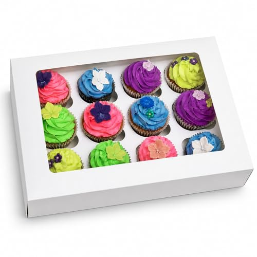 LARRYROO 12 Hole Cavity Windowed Cupcake Boxes With Removable Inserts | Pack of 10 | 33cm x 24cm x 7.5cm | Ideal For Muffins, Cup Cakes, Desserts