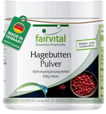 Fairvital | Rosa canina in polvere 400 g - 100% pura senza additivi - Fonte naturale di vitamina C - 100% vegan