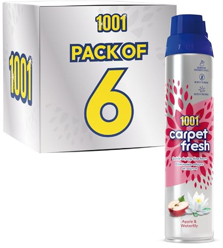1001 • Carpet Fresh Apple & Waterlily • 6 x 300ml Cans | Carpet & Upholstery Freshener • Apple & Waterlily • Eliminates Odours • No Vacuum Needed • 6 x 300ml Cans