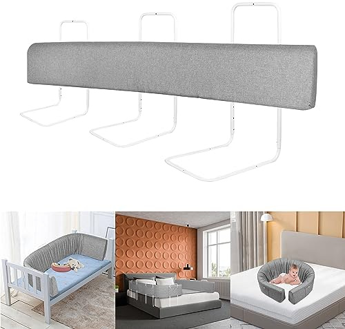 YRHome 1 Stück 180cm Bettgitter Rausfallschutz Kinder Bettkantenschutz Set Höhenverstellbar Kinderbettgitter Schutzgitter für Bett Form Einstellbar mit Reißverschluss für Kleinkinder & Baby- Grau