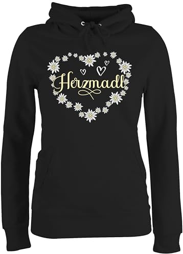 Shirtracer - Pullover Damen Hoodie Frauen - Kompatibel mit Oktoberfest - Herzmadl - bunter Blumenkranz