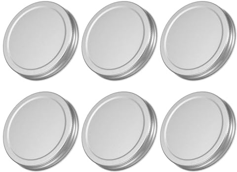 sourcing map 6Pcs Mason Jar Lids, 86mm/3.39 Wide Mouth Tin Plate Caps Leak Proof for Canning Jars Kitchen Storage (Silver Tone)