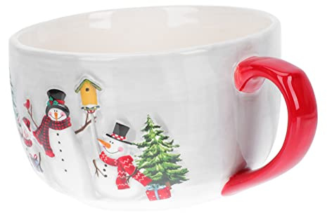 HEMOTON Weihnachtlicher Keramikbecher Mit Schneemann-design Festlicher Weihnachtsgeschirr-deko Glatte Tassenöffnung Vielseitig Für Kaffee Milch Oatmeal Geeignet Für Zuhause Und Büro