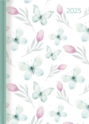 Alpha Edition - Ladytimer Butterfly 2025 Taschenkalender, 10,7x15,2cm, Kalender mit 192 Seiten, Notizmöglichkeiten nach jedem Tag, Mondphasen und internationales Kalendarium