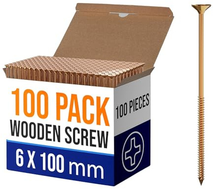 DC VOLTAGE 100-teiliges selbstschneidendes Holzschrauben-Sortiment 6.0 x 100mm Holzschrauben mit flachem Kopf Finish mit Zink und gelb passivierter Beschichtung